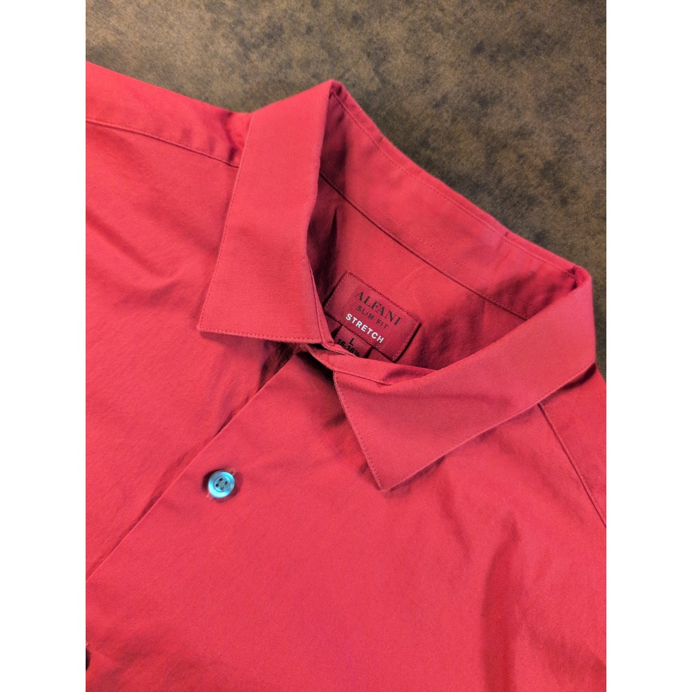 Alfani Mens Slim‎ Fit Stretch Button Down Dress Shirt Red Long Sleeve L 16-16.5